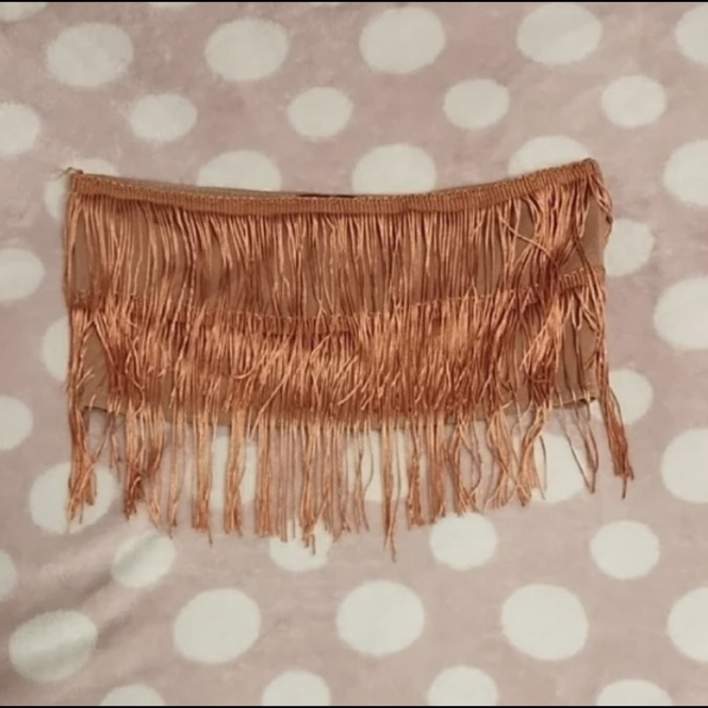 PrettyLittleThing Strapless Copper Fringe Party Crop Top